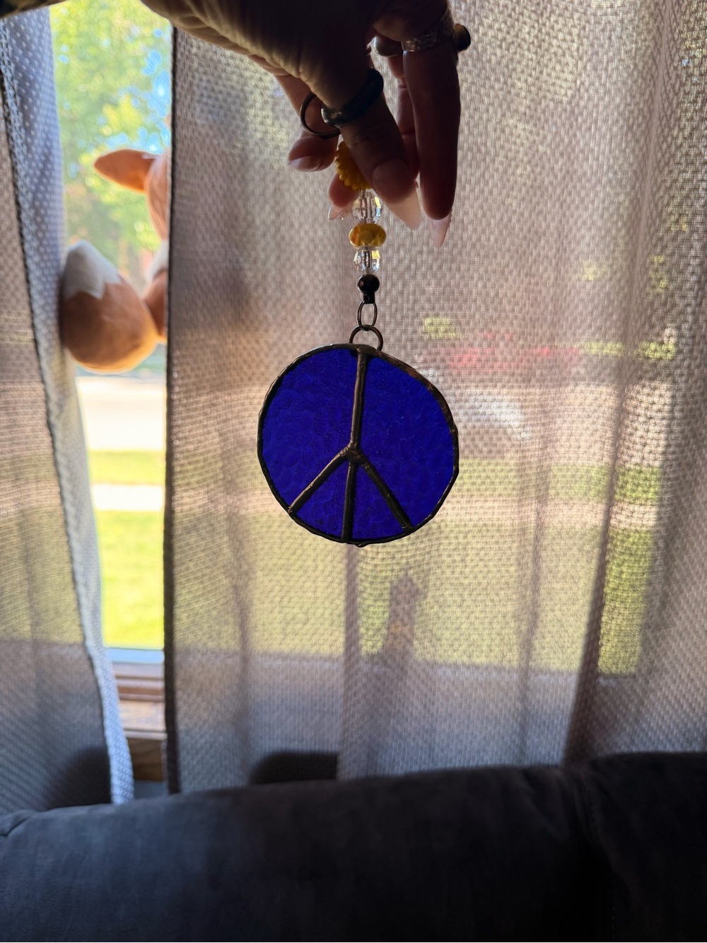 Blue Stained Glass Peace Sign Wall Hanging - Unbranded